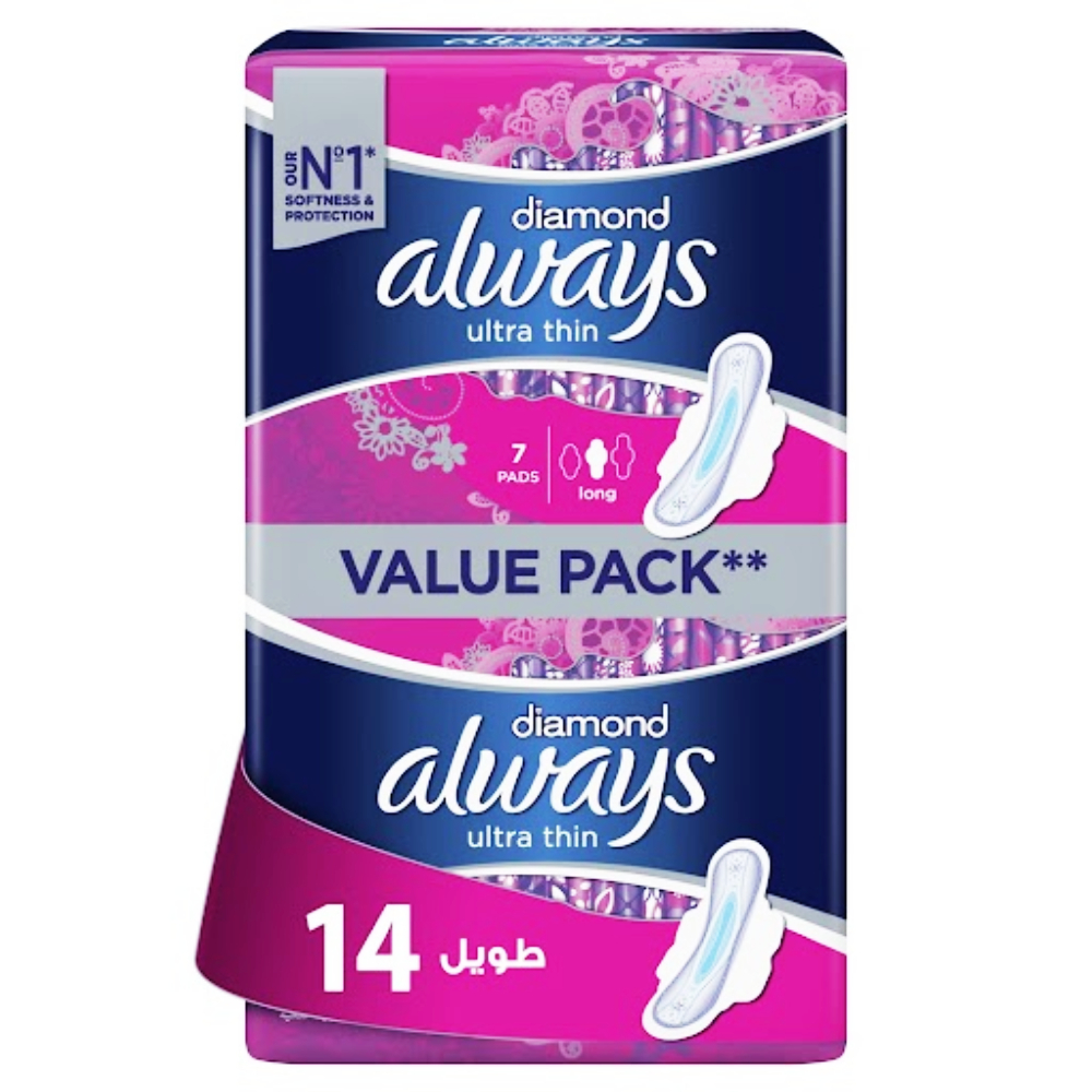 [394146] Serviettes Hygiéniques Diamond Ultra Thin Long Always 14 unités.