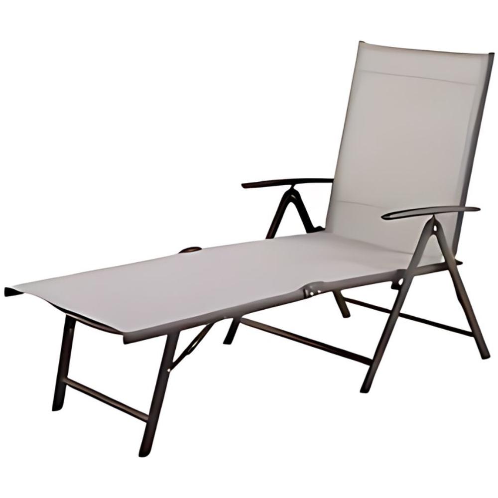 [608227] Bain de Soleil Transat Beige en acier Textiline 140x63x95cm