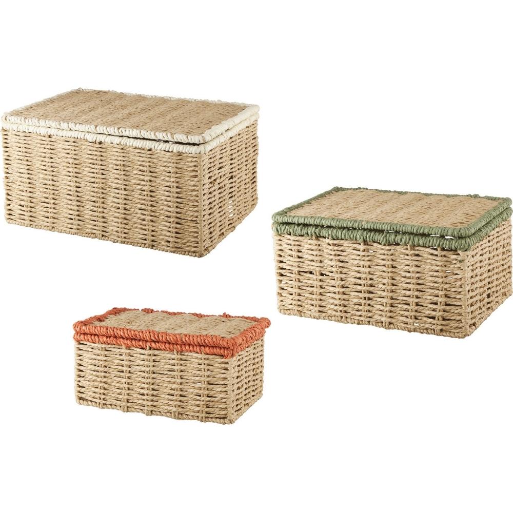 Set de 3 Boîtes Rectangulaires en Métal et Jute avec Bord Coloré Kasa