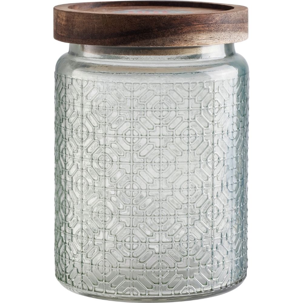 [731162] Bocal en Verre Gravé Bleu Kasa 10x14cm