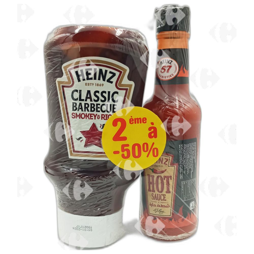 [697360] Lot Sauce Barbecue Heinz 480g + Hot Sauce Heinz 165g (2ème à -50%)