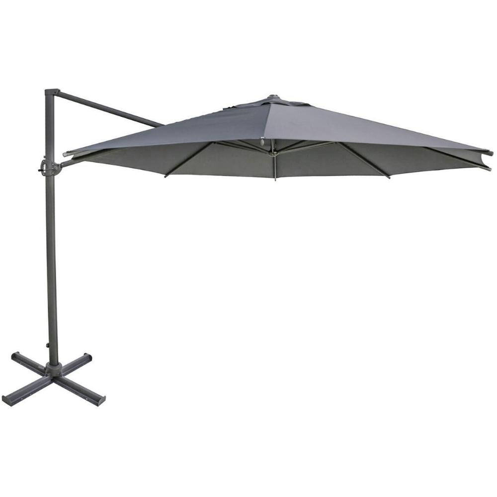[693755] Parasol Déporté à Manivelle Gris Déperlant avec Housse de Protection Ronda 4 mètres