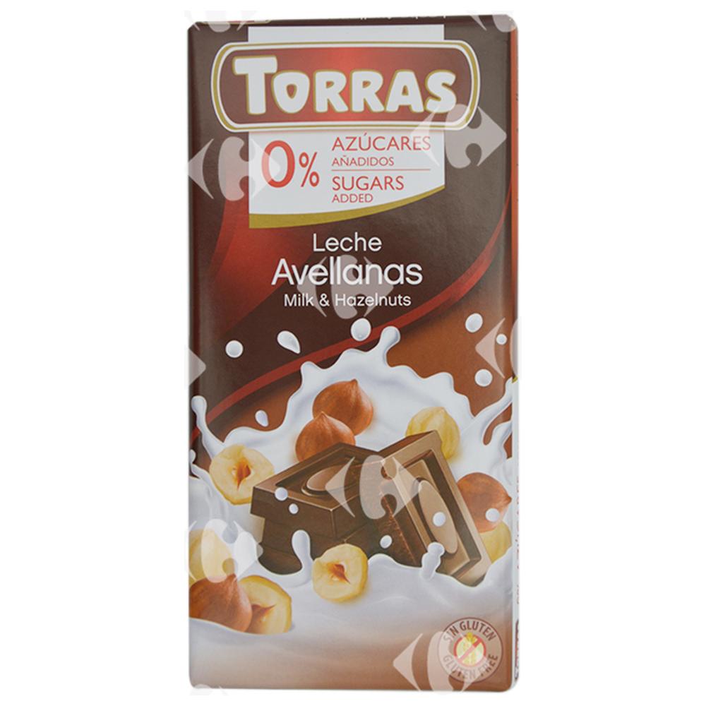 [654937] Tablette de Chocolat au Lait aux Noisettes Sans Sucre Torras 75g