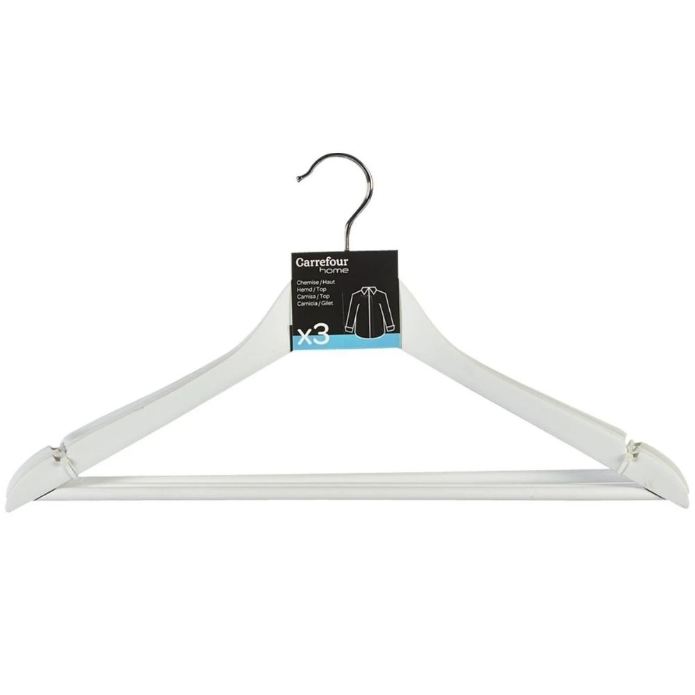 [561466] Cintre en Bois Blanc Carrefour Home 3 pièces