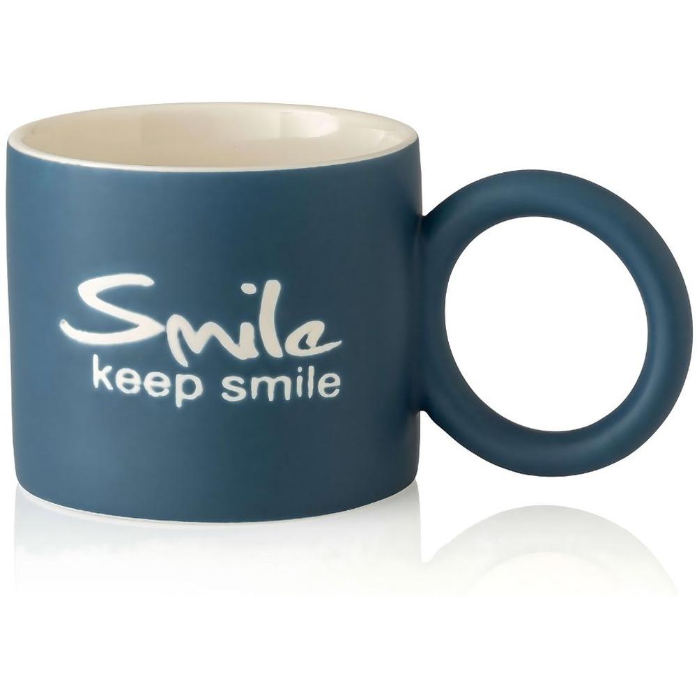 [717023] Mug en Porcelaine Smile Bleu Foncé Manche Anneau Kasa 35cl 9x7,8 cm