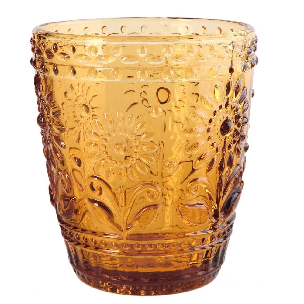 [730408] Verre à Eau Miel Gravé Floral 32cl